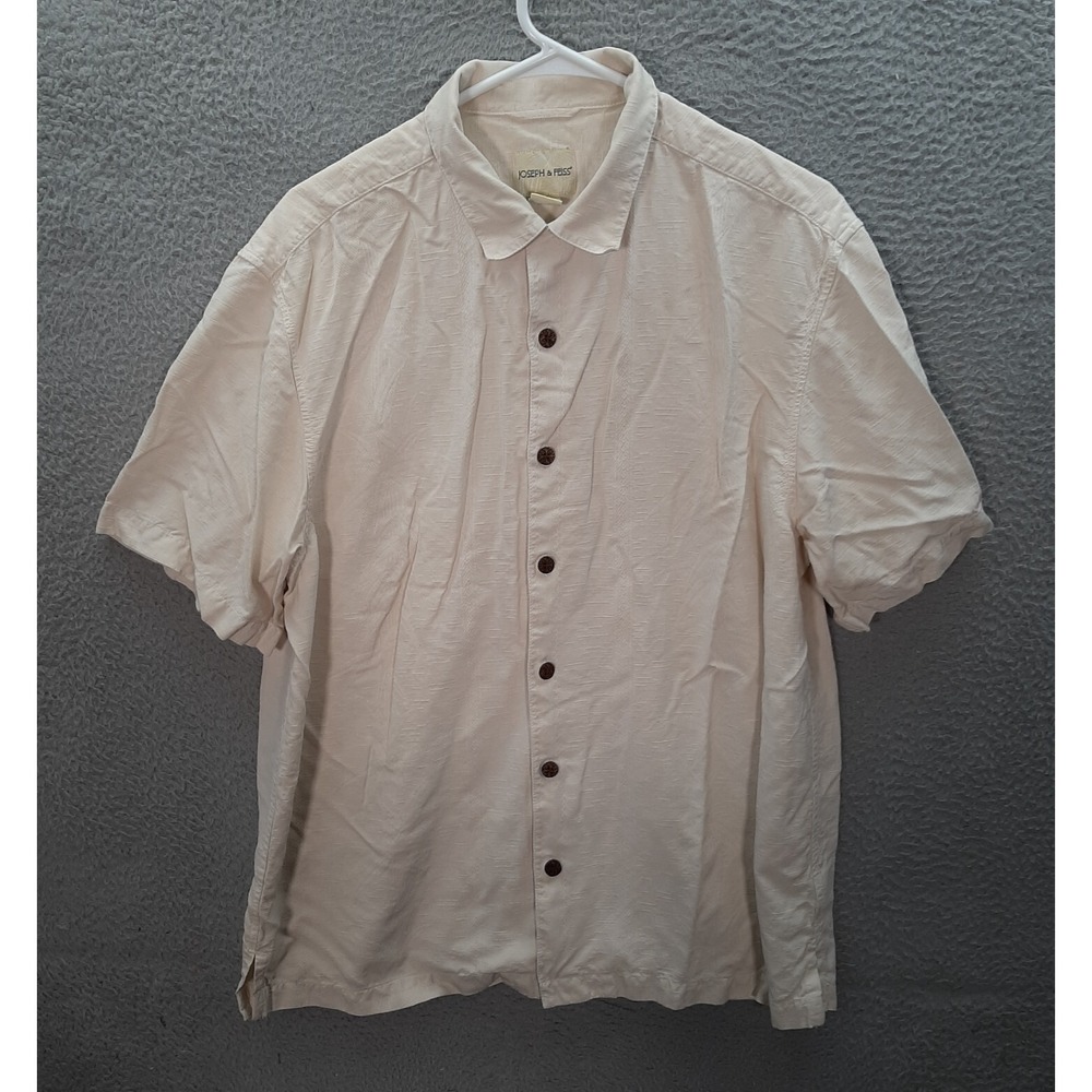 Joseph & Feiss Shirt Adult‎ Large Tan Floral Hawaiian 100% Silk Camp Nautical